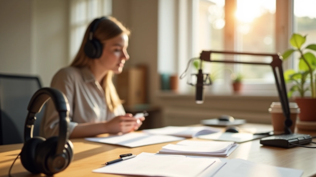 Estúdio moderno de aprendizagem de idiomas com equipamento profissional de áudio